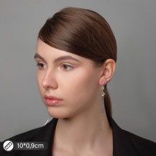 Hanging earrings with Hollywood rhinestones and crystals, white color in silver, 10 cm