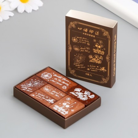 Printing wood, rubber "flow of flowers" set 6 pcs 9.6x6.6x1.6 cm