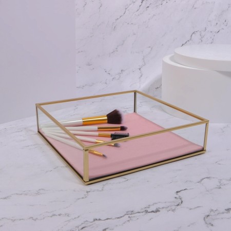 Organizer for storage "Pink RipPles", glass, 1 section, 20 × 20 × 5 cm, transparent/copper/pink color-6