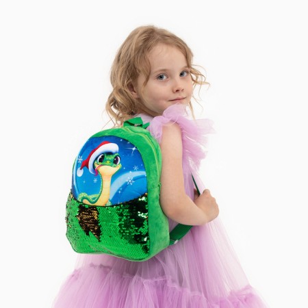 Baby backpack "Snake" with sequins, 23*28 cm, green color-6