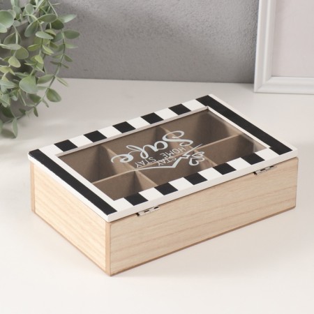 Casket tree with divisions "Roof a house with hearts" Black with white 23x15x7 cm-3