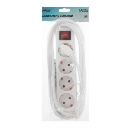 Extension cord Luazon Lighting, 4 sockets, 3m, 6a, 1300 W, PVS 3x0.75 mm2, with salary, with off., B-3