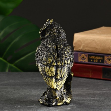 Piggy bank "Owl" black with gold, 16.5x9x12cm-3