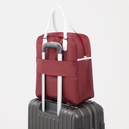 Board Road on a zipper, an outer pocket, a suitcase holder, burgundy/white color-3