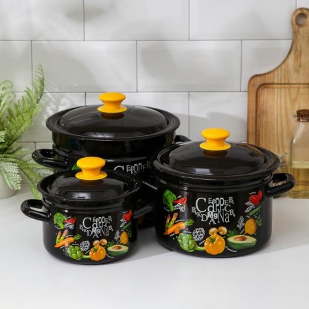 Set of pan “Diet”, 3 subjects: 2 l, 4 l, 6 l, enameled covers, induction