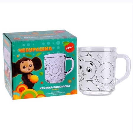 Mug 230 ml, in a set with paints and brush “Cheburashka”, glass-1