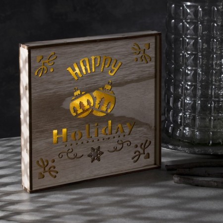 LED figure "Happy Vacations" 22 × 22 × 4 cm, wood, batteries AAAX2 (not in the kit), glow warm white