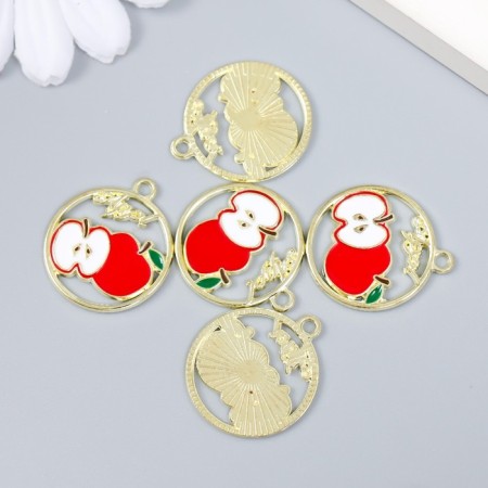 Decor for creativity metal, enamel "Apple and half an apple in a circle" gold 2.1x2.5 cm-2