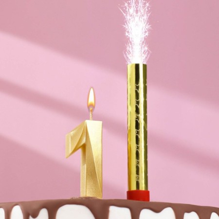 Candle for cake the number "Gran + Fountain" Golden "1"