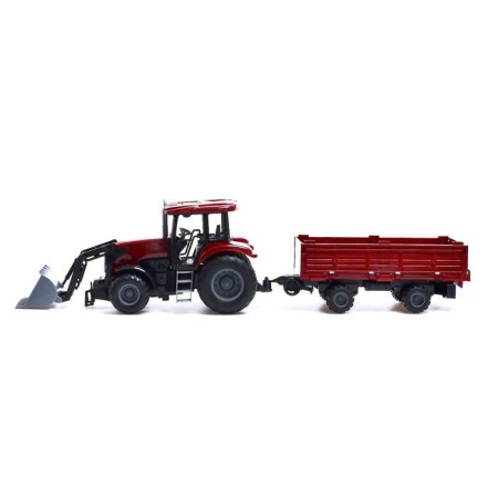 Tractor inertial "Farmer" with trailer and interchangeable buckets, burgundy color-1