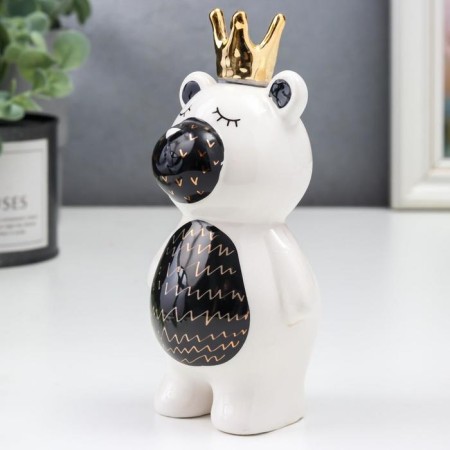 Souvenir Ceramics "Bear in the Crown" white-black with gold 14.5x7x7 cm-2