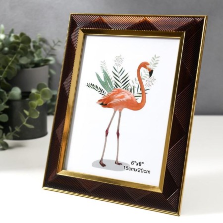 Photo frame plastic 15x20 cm "Line-diagonal on chocolate, double gold frame" 24.7x19.8 cm 53759-1