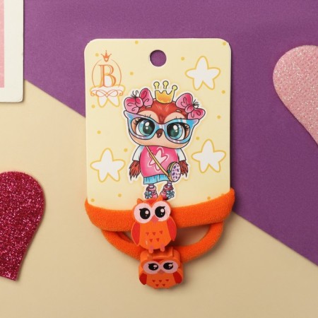 Hair gum "Melody" (set 2 pcs) owl, 4 cm, orange