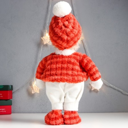 Interior doll "Boy Puhlyash in a hat with a bomb, fur outfit" 43x20x11 cm-3