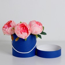 Gift box, round, blue, with a lace, 12 x 12 cm
