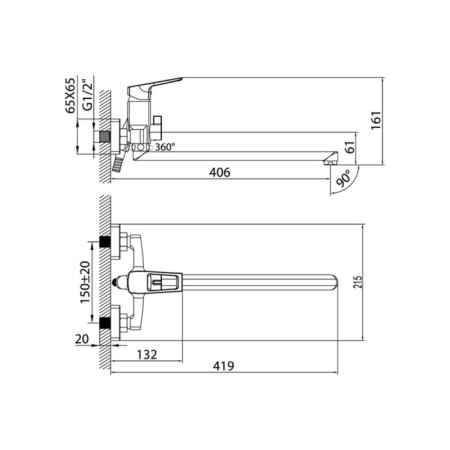 MILARDOCTIC ATLSBLCM10 bathtub mixer, pour 385 mm, chrome-2