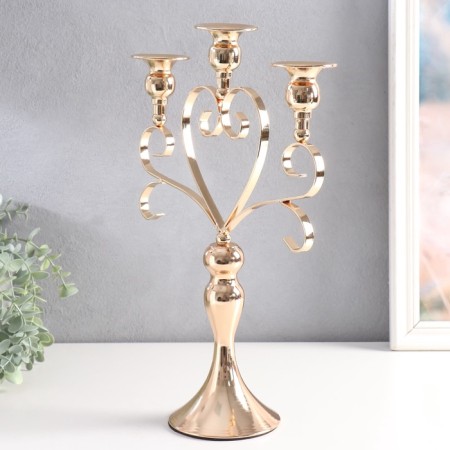 Summary Metal for 3 candles "Heart with curls" d-2.5 cm gold 26.5x11x34.5 cm-3