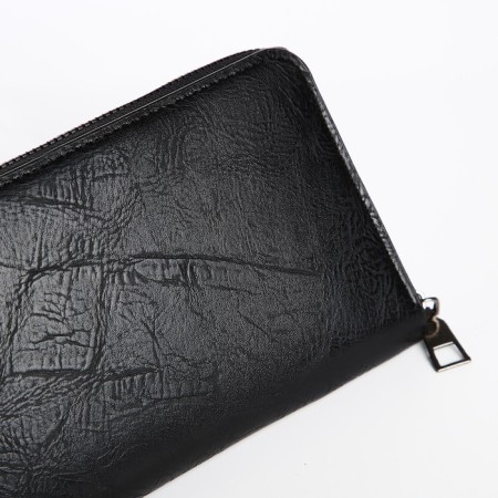 Male purse with zipper, department for bills, for maps, for coins, black color-2