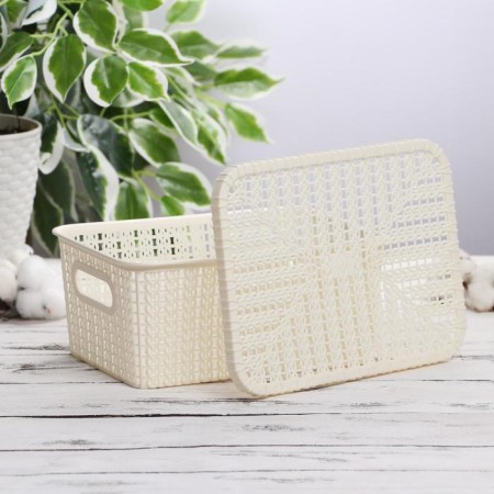 Storage basket with a “wicker lid”, 24.5 × 18 × 10 cm, color mix-2