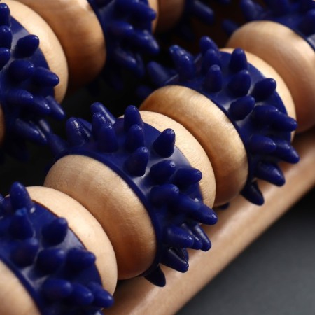 Wooden massage, 16 wheels with spikes, blue/beige color-4