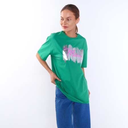 Female T-shirt, dark green color, ONE SIZE (42-46)