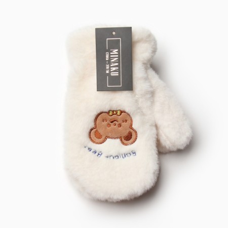 Mittens teenage minku Bear embroidery 24 cm color white-6