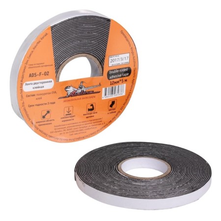 Bilateral adhesive tape, 12 mmx5 m, foamed base, black