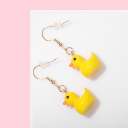 Children's earrings "chosen" ducklings, yellow color in gold-2