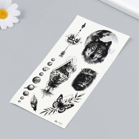Tattoo on the body Black "Wolf and King of Beasts" 19x9.5 cm-1