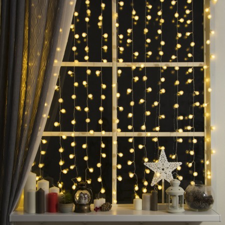 Garland "Curtain" 2 × 1.5 m with nozzles "Hedgehog", IP20, Transparent thread, 360 LED, glow warm white, 8 modes, 220 V