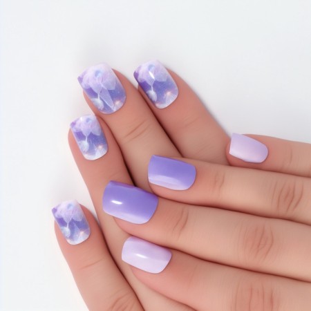 Lilac overhead nails, 24 pcs, with adhesive plates, soft square shape, lilac-5