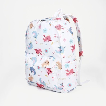 School backpack of textiles on lightning, external pocket, white color-2