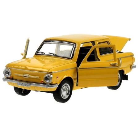 Metal machine "ZAZ -968A", retro - model "Zaporozhets", doors, trunk, inertia, 12 cm yellow are opened-3
