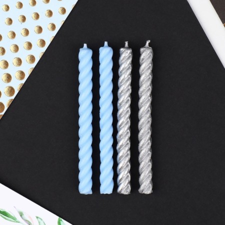 Candles for the cake, blue/silver, 16 pcs., 6.5 x 0.5 cm.-2