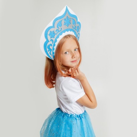 Carnival set "Snow Maiden": T -shirt, skirt, kokoshnik, thermonacleka, 98–110 cm-4