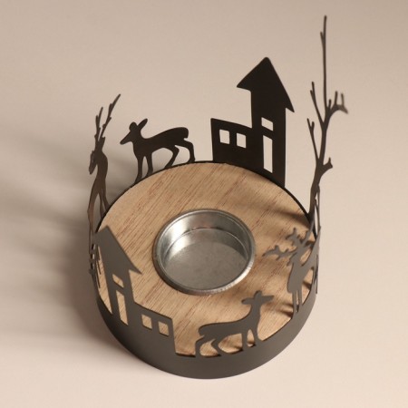 Summary metal, wood on 1 candle "houses and deer" d = 4 cm 10x10x13.8 cm-4