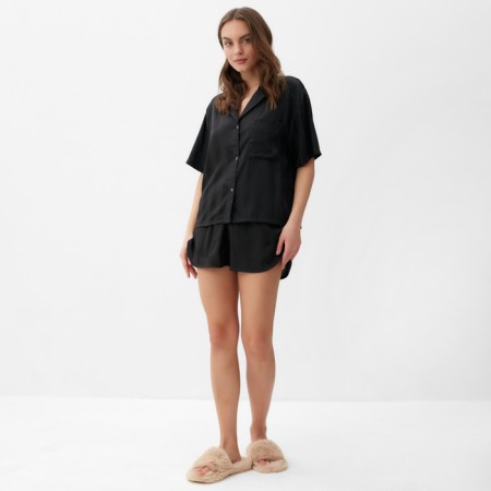 Female pajamas (shirt and shorts) KAFTAN SILK "strip" r.40-42, black-1