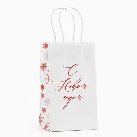 Gift package "Happy New Year", snowflakes, white craft, 12 x 21 x 9 cm, new year-1