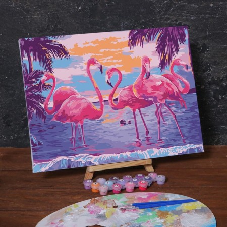 Picture on numbers on a canvas with a subframe of Flamingo at sunset, 40x30 cm-1