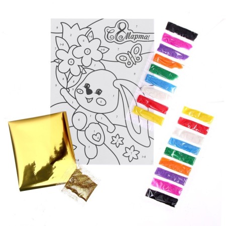 Frescoes with sand "Bunny" + sparkle and foil-2