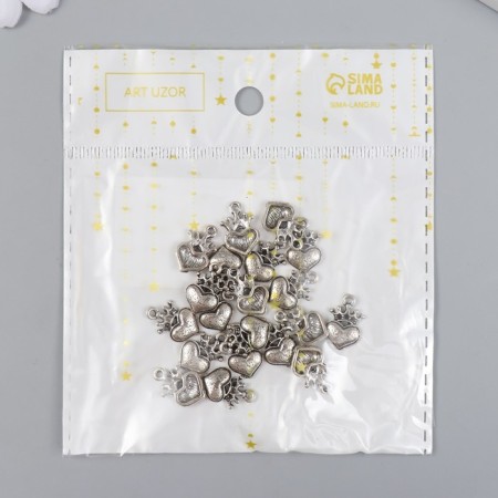 Decor Metal for creativity "Heart with the Crown" silver (B72286) 1.6x1 cm-4