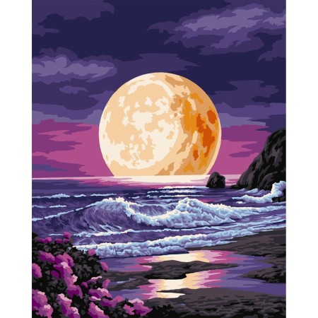 Picture on numbers on a canvas with a subframe "Moon at sunset", 40 x 50 cm-1