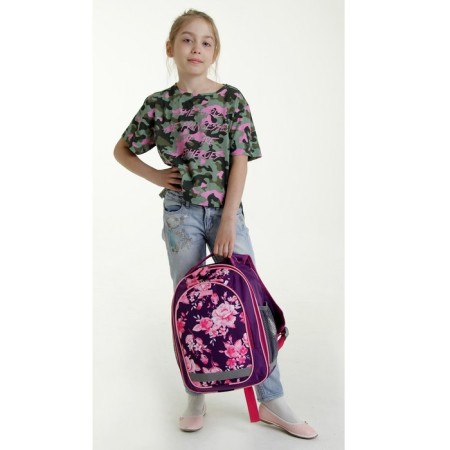 School backpack, 37 x 27 x 16 cm, ergonomic back, calligrata b "Flowers", lilac-15