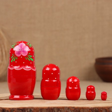Nesting doll "Nina", red dress, 5 doll, 11 cm-1