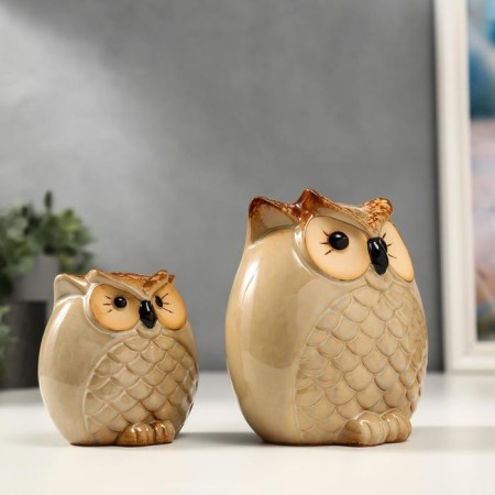 Souvenir Ceramics "Filin and Owl" Bezh set 2 pcs 8x8.5x5 cm 12.5x12.5x7 cm-2