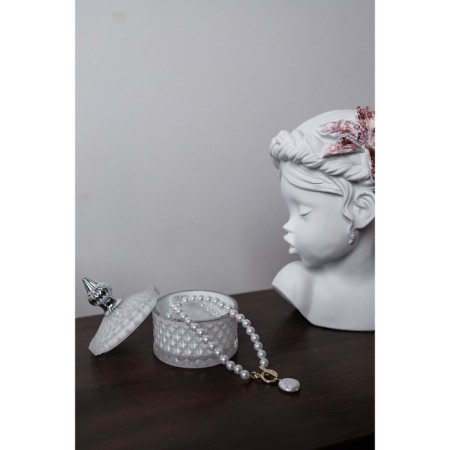 Casket Glass "Rombs and Dome" White with silver 11x8.5x8.5 cm-2