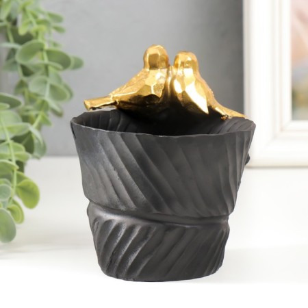 Souvenir Polystone stand "Two golden birds on a black twisted sheet" 12.5x10x10 cm-2