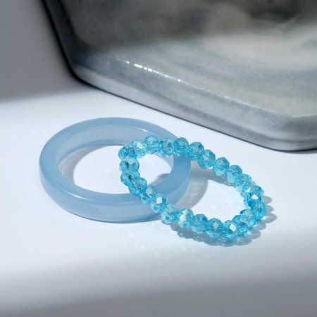 Ring set 2 pieces "Crystals" pebbles and smoothness, blue color, size mix-1