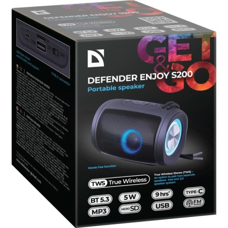 Portable column Defender Enjoy S200, 5W, 1200 mAh, BT, FM, USB, Microsd, backlight, black-5