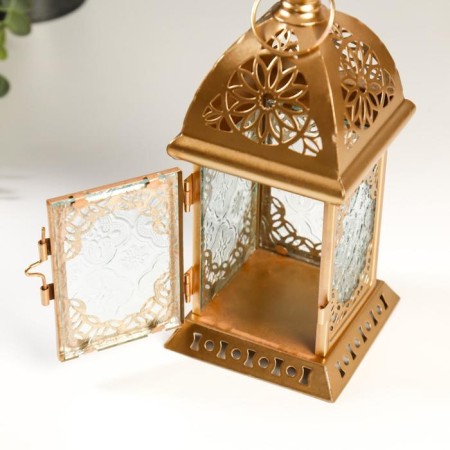 Climber Metal, glass for 1 candle "flashlight. Sugar" gold 21.5x10x10 cm-3